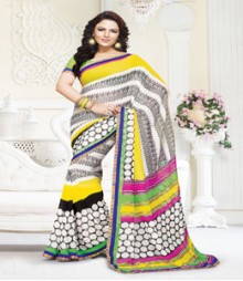 Classy White Yellow coloured Mix Georgette Ethnic Casual Wear Saree