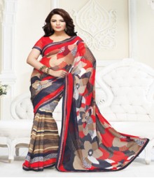 Jazzy Red Blue coloured Mix Chiffon Ethnic Casual Wear Saree