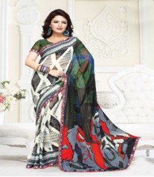 Bedazzling White Green coloured Mix Chiffon Ethnic Casual Wear Saree