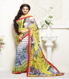 Graceful Yellow & White coloured Faux Georgette Ethnic Casual Wear Saree