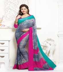 Dainty Grey & Pink coloured Faux Georgette Ethnic Casual Wear Saree
