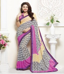 Remarkable White & Pink coloured Faux Georgette Ethnic Casual Wear Saree