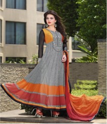 Captivating Black & Orange coloured Pure Georgette Salwar Kameez