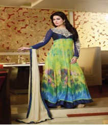 Beautiful Green & Blue coloured Pure Georgette Salwar Kameez
