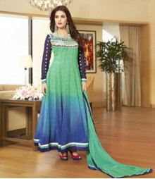 Enticing Green & Blue coloured Pure Georgette Salwar Kameez
