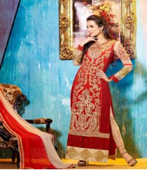 Astounding Red coloured Pure Georgette Salwar Kameez