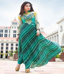Captivating Green & White coloured Georgette Anarkali Suits