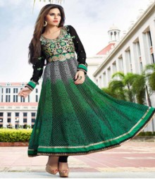 Attractive Green & Black coloured Georgette Anarkali Suits