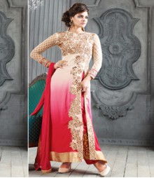 Saara White & Red coloured Semi-Stitched Salwar Kameez