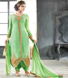 Saara Green coloured Semi-Stitched Salwar Kameez