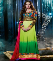 Saara Green coloured Semi Stitched Salwar Kameez