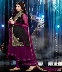 Saara Black & Purple coloured Semi-Stitched Salwar Kameez