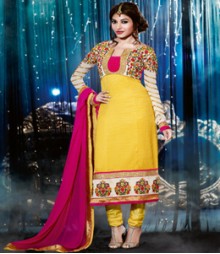 Saara Yellow coloured Semi Stitched Salwar Kameez