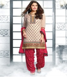 Saara Off White coloured Straight Cut Salwar Kameez (Dress Material)