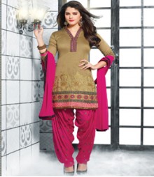 Saara Brown coloured Straight Cut(Dress Material) Salwar Kameez