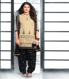 Saara Cream coloured Straight Cut(Dress Material) Salwar Kameez
