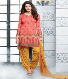 Saara Peach coloured Straight Cut Dress Material Salwar Kameez