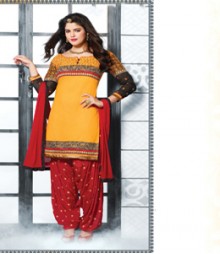 Saara Yellow coloured Straight Cut (Dress Material) Salwar Kameez