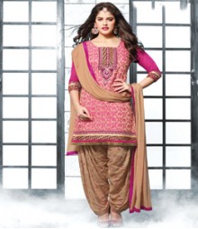 Saara Pink coloured Straight Cut (Dress Material) Salwar Kameez
