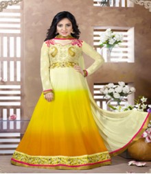 Saara Cream & Yellow coloured Semi-Stitched Salwar Kameez
