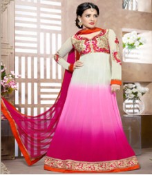 Saara White & Pink coloured Semi-Stitched Salwar Kameez