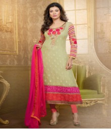 Saara Olive Green coloured Straight Cut(Dress Material) Salwar Kameez