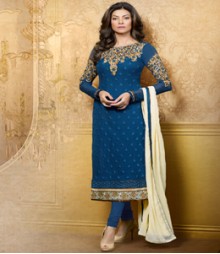 Saara Blue coloured Straight Cut Dress Material Salwar Kameez