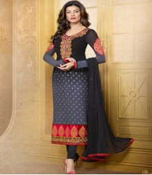 Saara Black coloured Straight Cut(Dress Material) Salwar Kameez