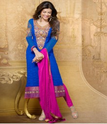 Saara Blue coloured Straight Cut(Dress Material) Salwar Kameez
