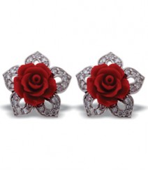 Tanya Rossi Coral Dark Red Flower Earrings TRE435B
