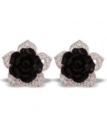 Tanya Rossi Black Coral Flower Sterling Earrings TRE435D